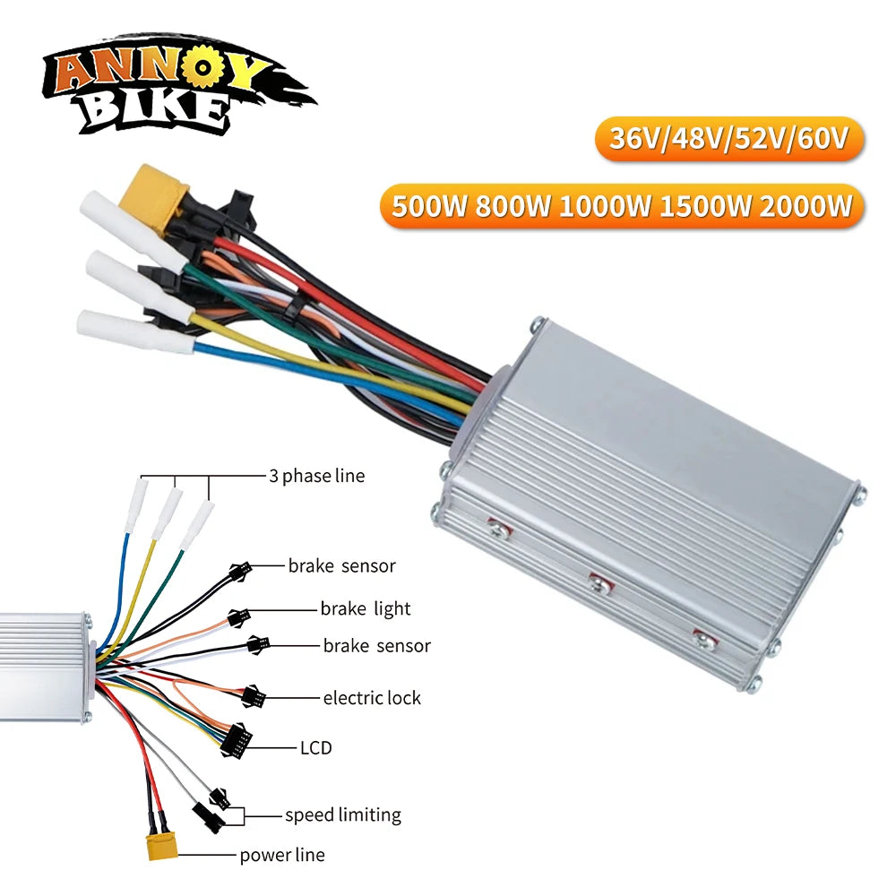 Electric Scooter Controller 36V/48V/52V/60V 500W-2000W Universial Brushless Controller Electric Bicycle Scooter JP Controller