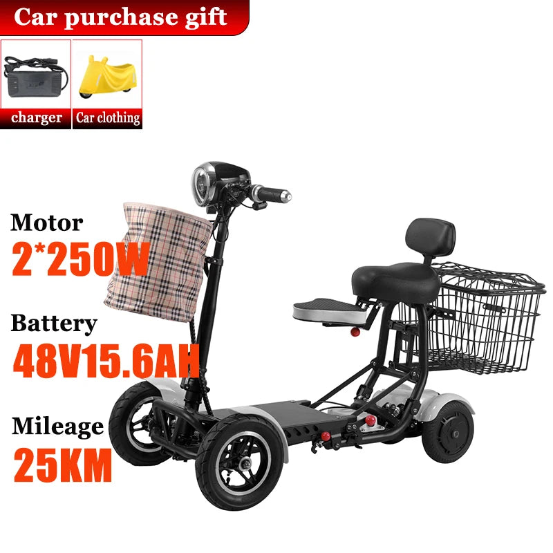 Mini Small Senior Scooter Adult 4Wheel Folding Elderly Mobility Scooter 36V Removable Lithium Battery Disabled Electric Scooter