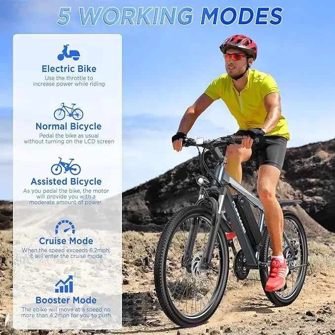 Electric Bike for Adults, 26'' 750W Peak Ebike, Up to 50 Miles 21.7MPH Electric Mountain Bike with 48V 374.4WH Removable Battery
