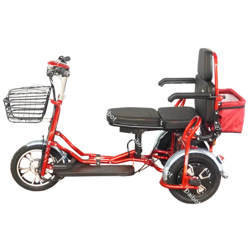 Small Parent Child Elderly Electric Tricycle Folding For Family 350W Electric Scooter Women With Adjustable Backrest/Seat/Basket