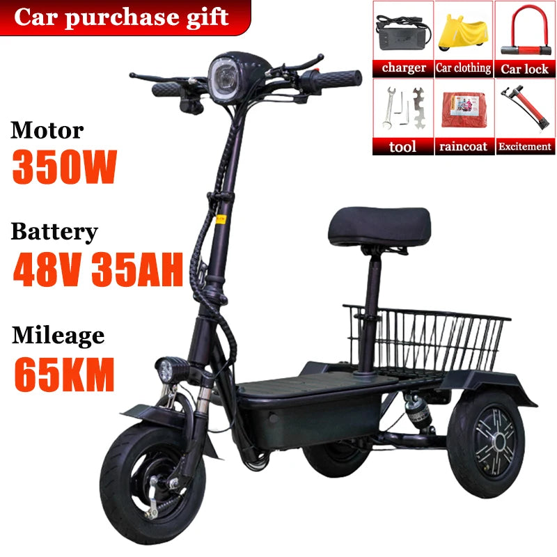 Mini Adult Portable with Basket Electric Scooter Elderly Commuting Electric Tricycle Household Disabled Leisure Electric Bike