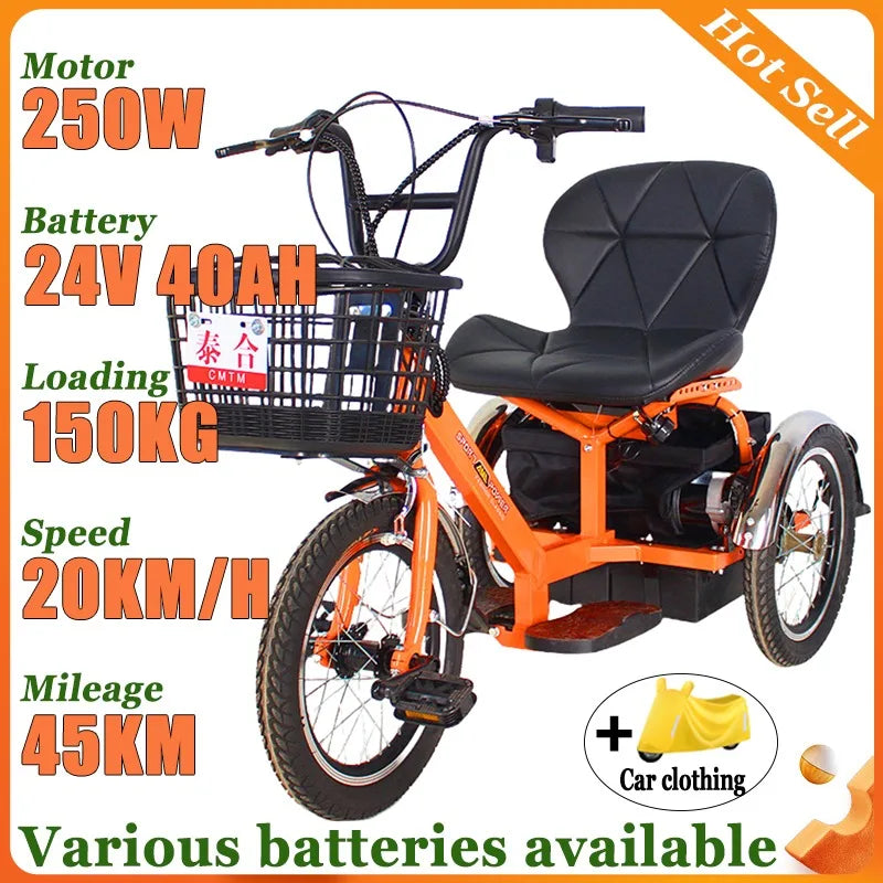 Disabled Commuting Tricycle NEW Small Adult Leisure Light Electric Kick Scooter Elderly Luxury Seat with Basket Electric Bicycle