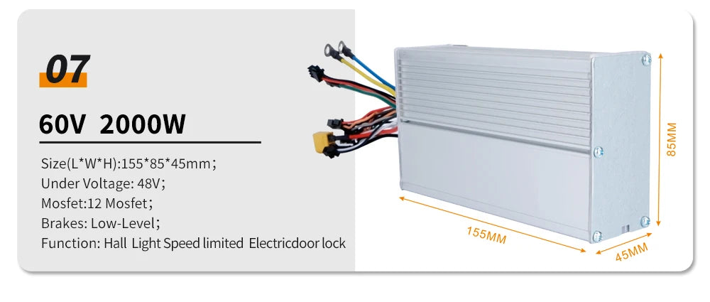 Electric Scooter Controller 36V/48V/52V/60V 500W-2000W Universial Brushless Controller Electric Bicycle Scooter JP Controller