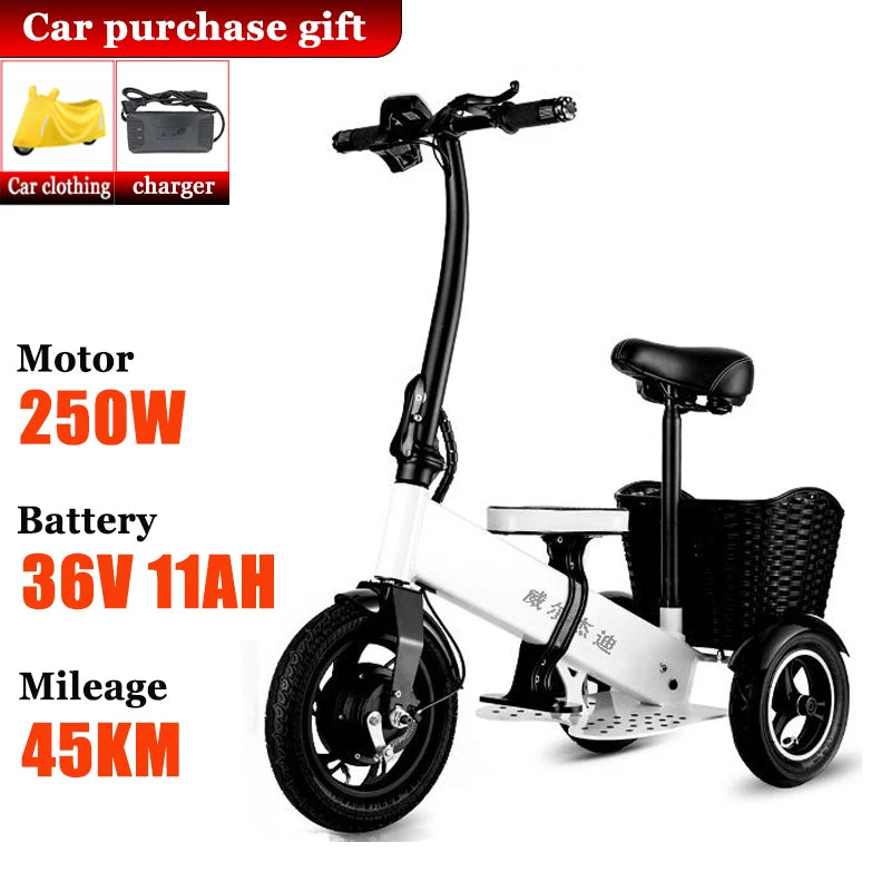 Adult Electric Tricycle Portable Folding Parent-child Mini Small 3Wheeler with Basket Elderly Removable Battery Mobility Scooter