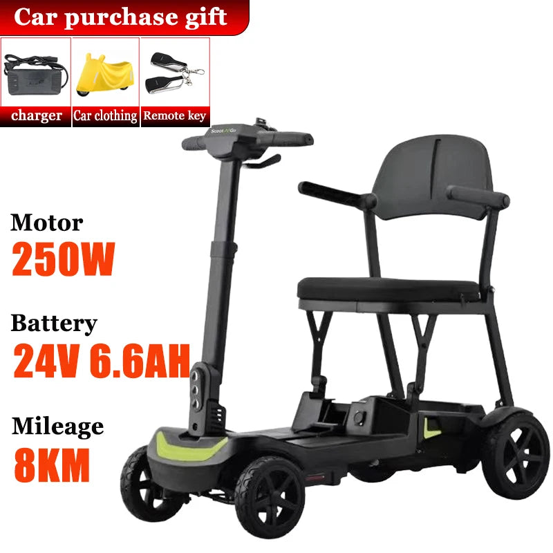 Adult Automatic Folding 4-Wheel Mobility Scooter Disabled Can Be on The Plane Electric Bicycle Comfortable Seat Senior Scooter