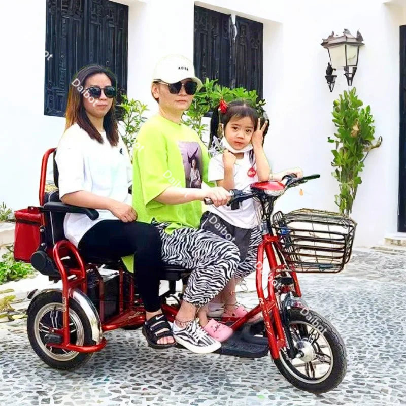 Small Parent Child Elderly Electric Tricycle Folding For Family 350W Electric Scooter Women With Adjustable Backrest/Seat/Basket