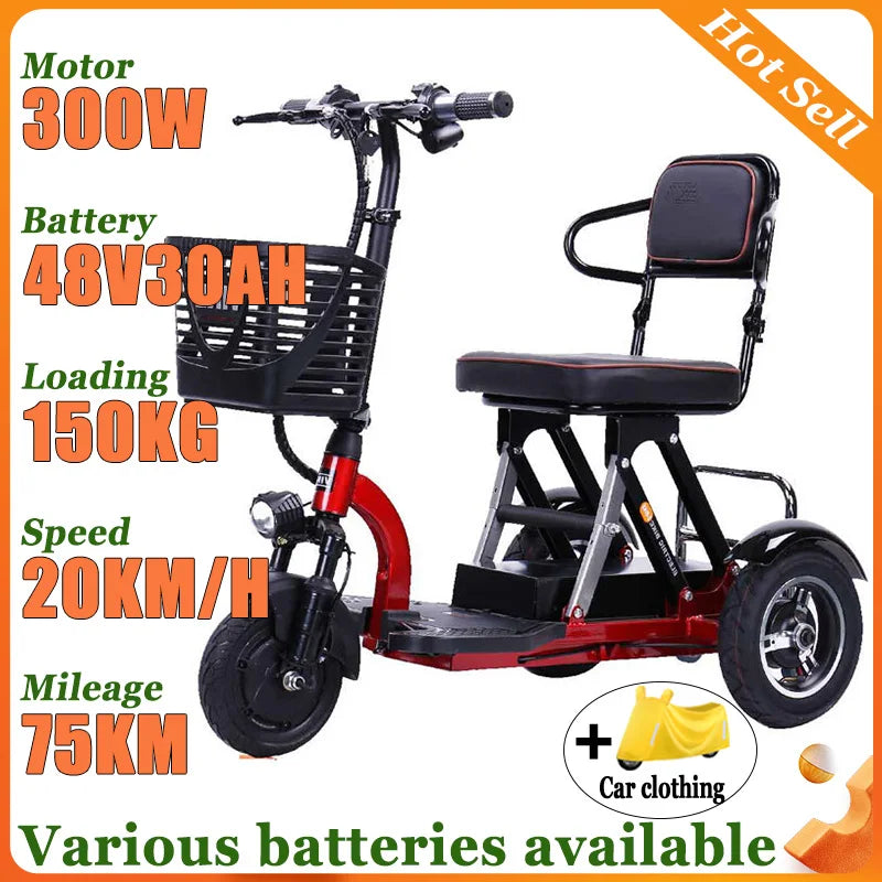 NEW Adult Electric Tricycle 3-Wheeler Disabled Commuting Electric Scooter with Basket Comfortable Seat Elderly Mobility Scooter