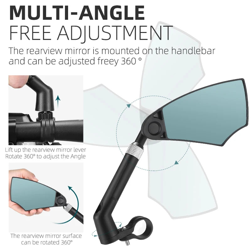 WEST BIKING Anti-Glare Bicycle Rearview Mirror Telescopic Flexible 360 Wide Angle MTB E-Bike Electric Scooter HD Rearview Mirror