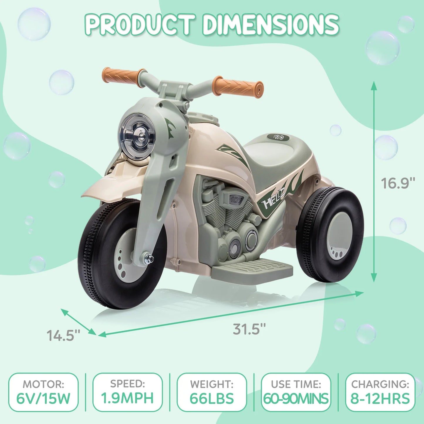 Kids Ride on Bubble Car, 6V Ride on Electric Motorcycle 1.9 MPH, Toddler Motorcycle with Bubble Maker, LED Headlights, Music