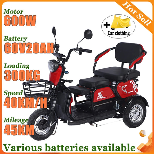 Adult Mini Electric Tricycle Elderly 3wheeler with Basket Disabled Commuting Leisure Comfortable Seat Snow Tire Mobility Scooter