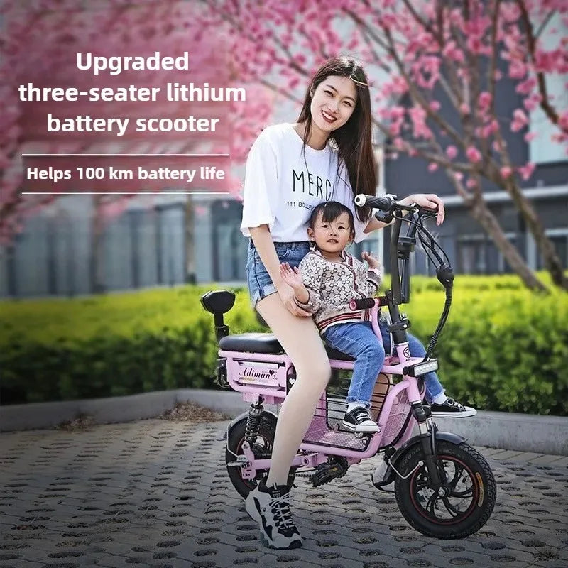 12 Inches Electric Bicycle Anti-theft Leisure Long Life Electric Bike Adult Commuting Removable Lithium Battery Mobility Scooter
