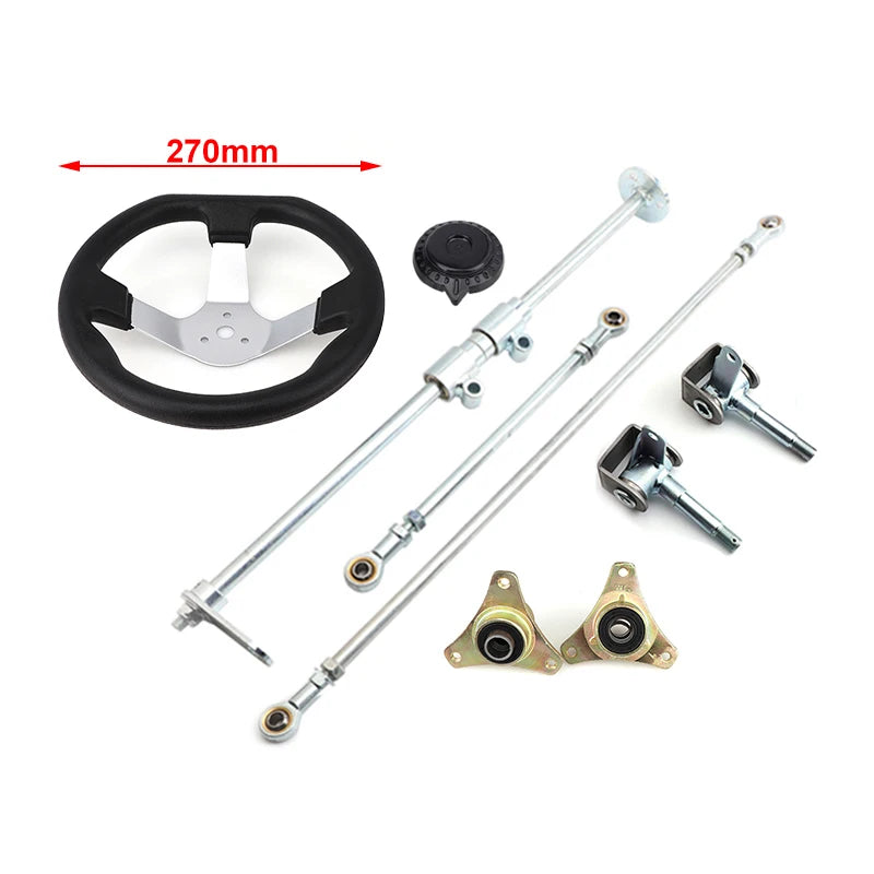 Front Steering Wheel Gear Rack Shaft Tie Rod Strut Kit 6 inch Knuckle Spindle Hub For 168cc Quad Go Kart ATV UTV Cart Parts