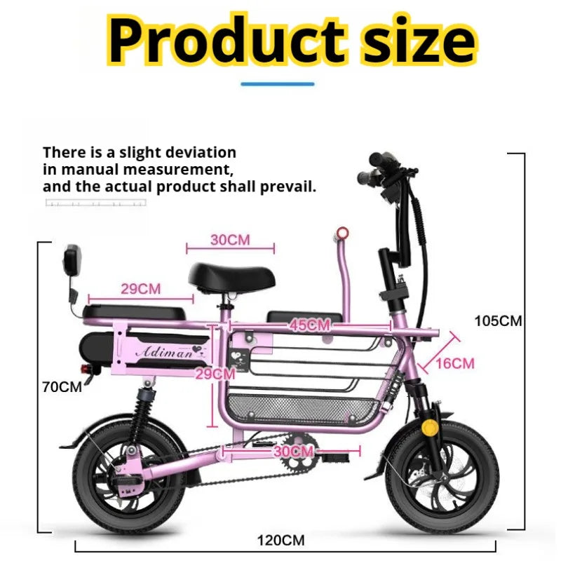 12 Inches Electric Bicycle Anti-theft Leisure Long Life Electric Bike Adult Commuting Removable Lithium Battery Mobility Scooter