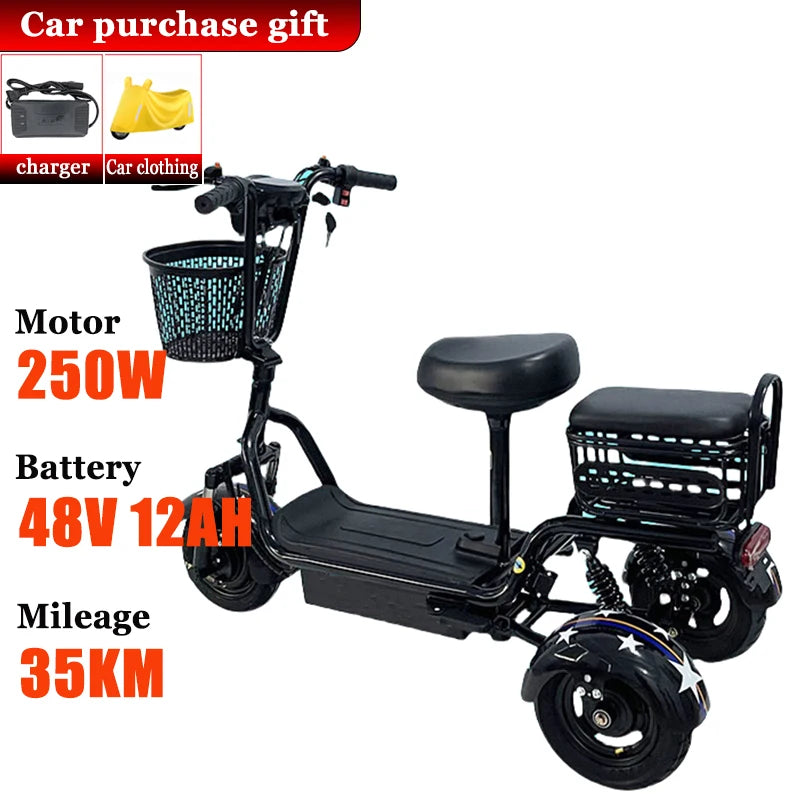 Small Folding Adult Electric Tricycle with Basket 3 Seats Commuting Electric Scooter Removable Battery Elderly Leisure Bicycle