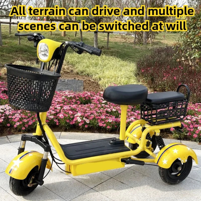 Small Folding Adult Electric Tricycle with Basket 3 Seats Commuting Electric Scooter Removable Battery Elderly Leisure Bicycle