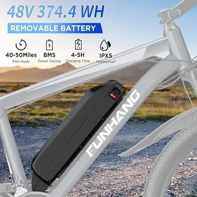 Electric Bike for Adults, 26'' 750W Peak Ebike, Up to 50 Miles 21.7MPH Electric Mountain Bike with 48V 374.4WH Removable Battery