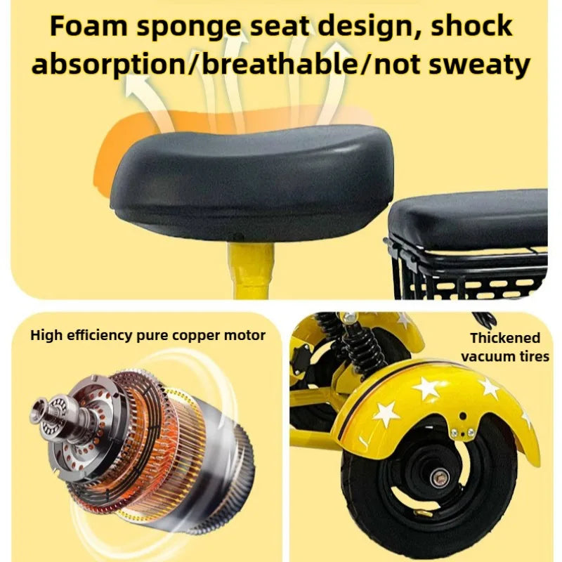 Small Folding Adult Electric Tricycle with Basket 3 Seats Commuting Electric Scooter Removable Battery Elderly Leisure Bicycle