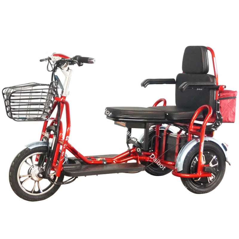 Small Parent Child Elderly Electric Tricycle Folding For Family 350W Electric Scooter Women With Adjustable Backrest/Seat/Basket