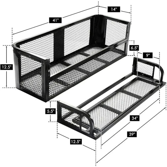 ORCISH 14"W x 41"L x 12.5"H Universal ATV/UTV Rear Drop Cargo Basket Rack,Heavy Duty Detachable Steel Luggage Mesh Surface