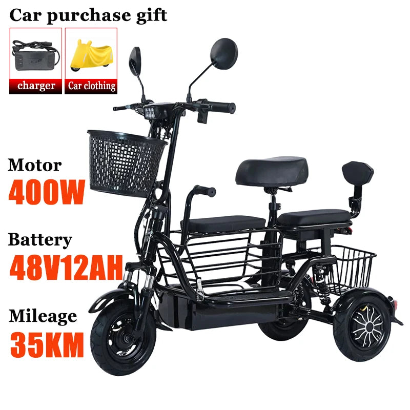NEW Household Electric Tricycle Travel Parent-child Fold Lightweight Small Mobility Scooter Child Leisure Elderly Adult Tricycle