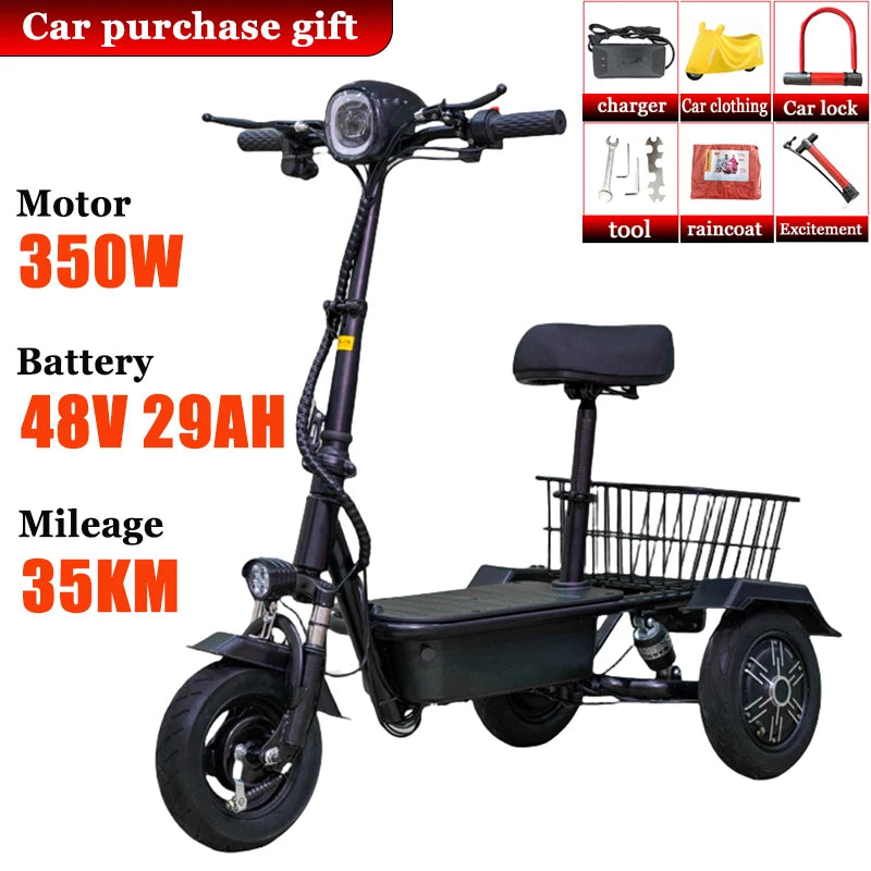 Mini Adult Portable with Basket Electric Scooter Elderly Commuting Electric Tricycle Household Disabled Leisure Electric Bike