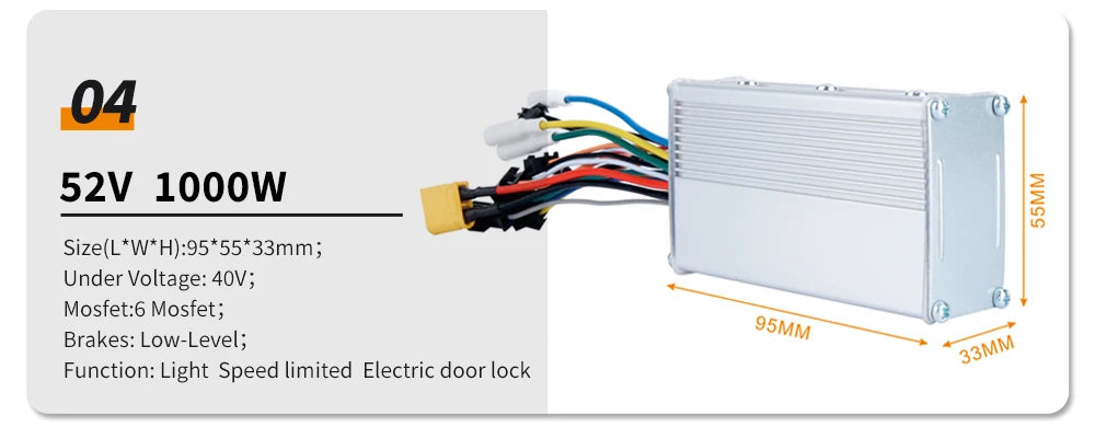 Electric Scooter Controller 36V/48V/52V/60V 500W-2000W Universial Brushless Controller Electric Bicycle Scooter JP Controller