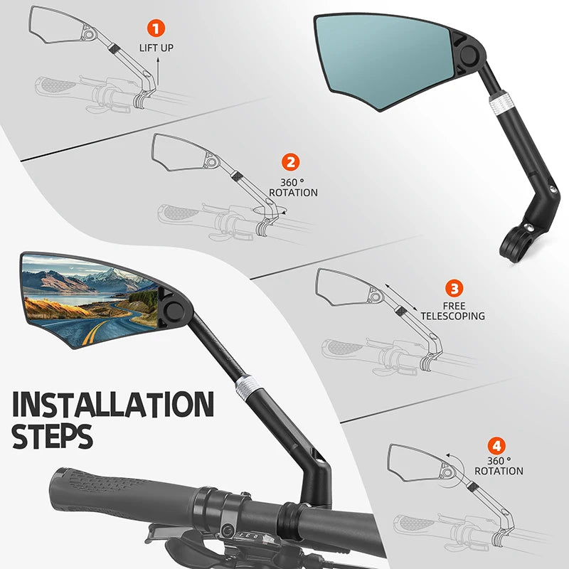 WEST BIKING Anti-Glare Bicycle Rearview Mirror Telescopic Flexible 360 Wide Angle MTB E-Bike Electric Scooter HD Rearview Mirror