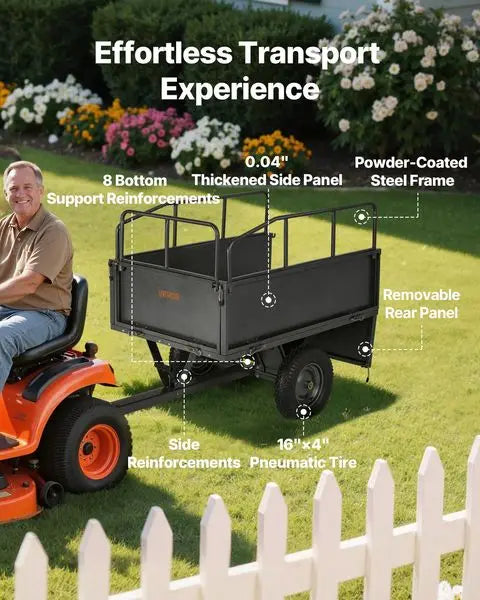 VEVOR Steel Dump Cart 17 Cu. Ft 600LB for ATV/UTV Trailer Tow Behind Heavy Duty