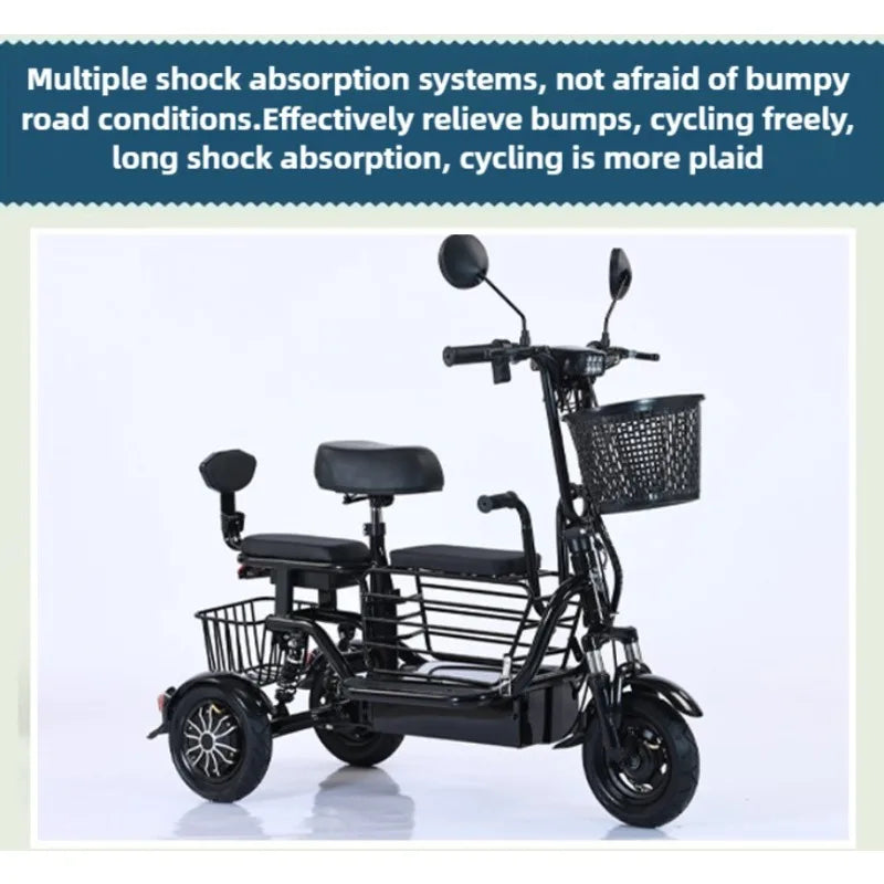 NEW Household Electric Tricycle Travel Parent-child Fold Lightweight Small Mobility Scooter Child Leisure Elderly Adult Tricycle