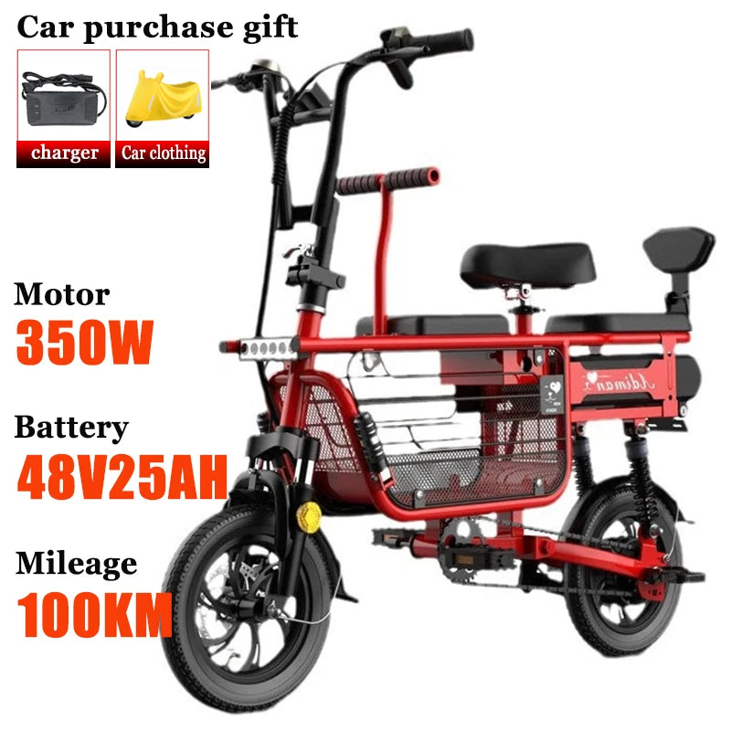 12 Inches Electric Bicycle Anti-theft Leisure Long Life Electric Bike Adult Commuting Removable Lithium Battery Mobility Scooter