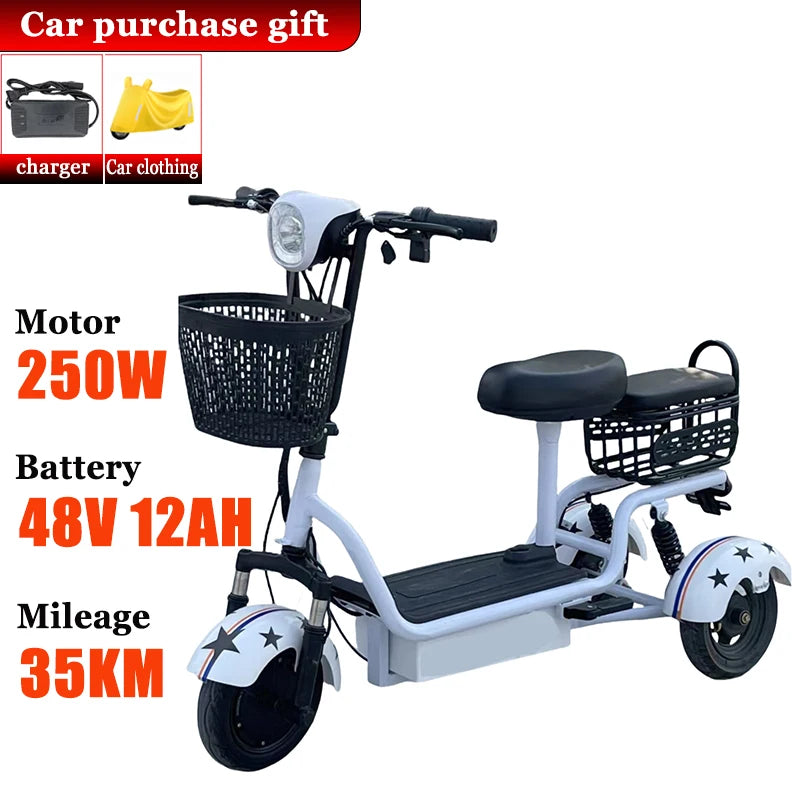 Small Folding Adult Electric Tricycle with Basket 3 Seats Commuting Electric Scooter Removable Battery Elderly Leisure Bicycle