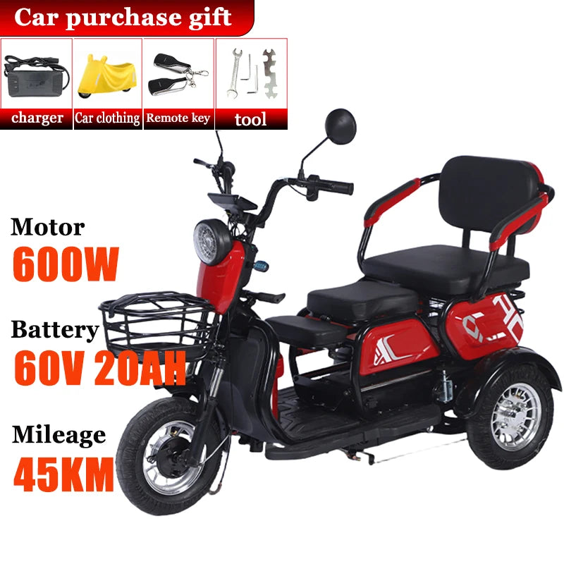 Adult Mini Electric Tricycle Elderly 3wheeler with Basket Disabled Commuting Leisure Comfortable Seat Snow Tire Mobility Scooter