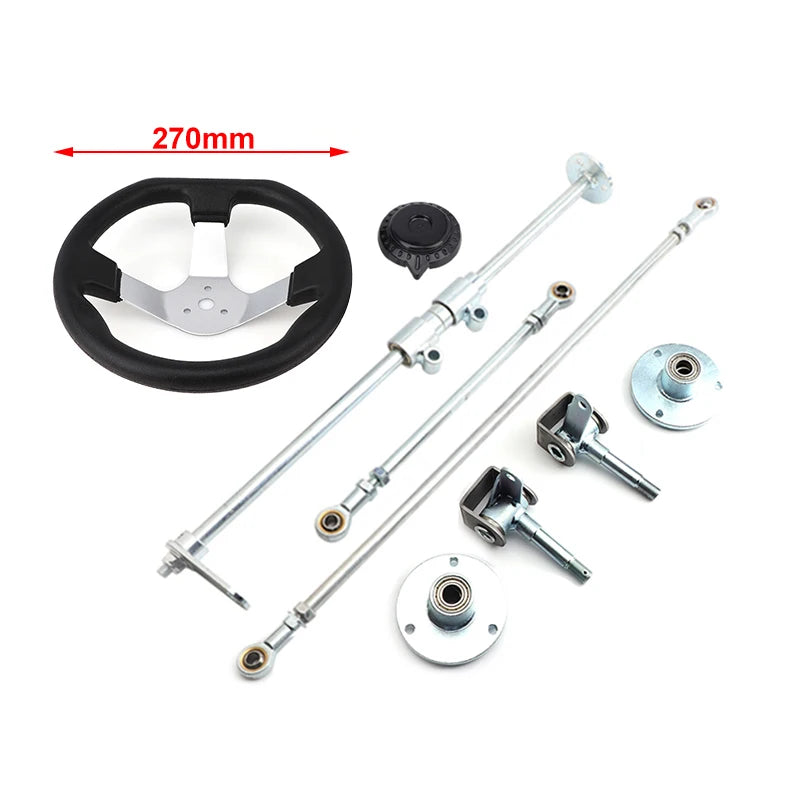 Front Steering Wheel Gear Rack Shaft Tie Rod Strut Kit 6 inch Knuckle Spindle Hub For 168cc Quad Go Kart ATV UTV Cart Parts