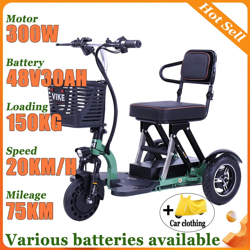 NEW Adult Electric Tricycle 3-Wheeler Disabled Commuting Electric Scooter with Basket Comfortable Seat Elderly Mobility Scooter