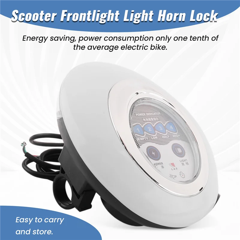 AB56-3 In1 LED Headlight Electric Bike Scooter Frontlight Light Horn Lock Instrument Panel Horn Instrument Headlight