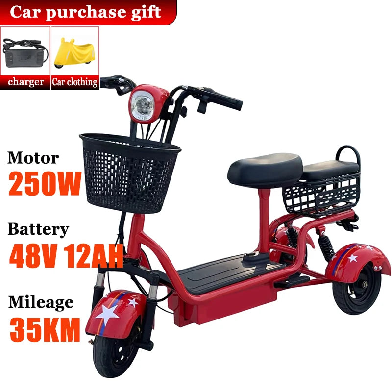 Small Folding Adult Electric Tricycle with Basket 3 Seats Commuting Electric Scooter Removable Battery Elderly Leisure Bicycle