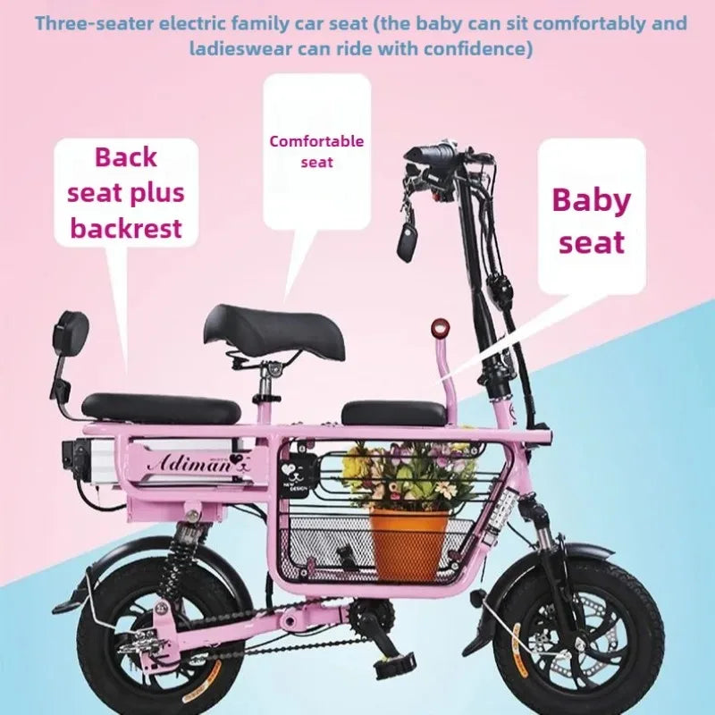12 Inches Electric Bicycle Anti-theft Leisure Long Life Electric Bike Adult Commuting Removable Lithium Battery Mobility Scooter