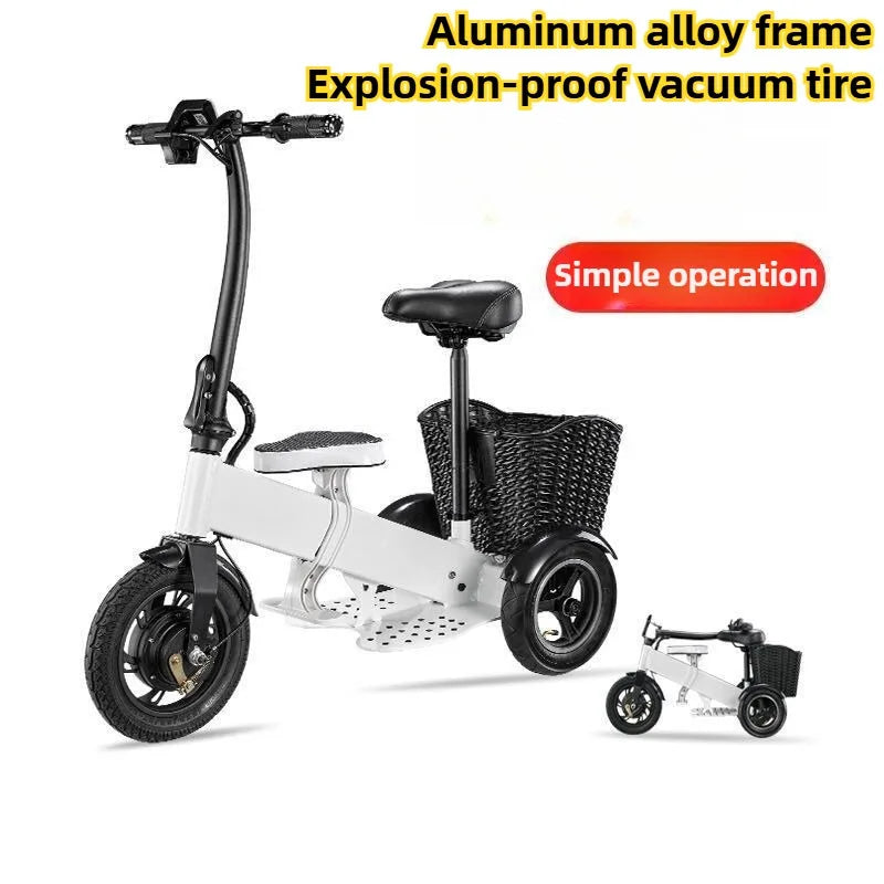 Adult Electric Tricycle Portable Folding Parent-child Mini Small 3Wheeler with Basket Elderly Removable Battery Mobility Scooter