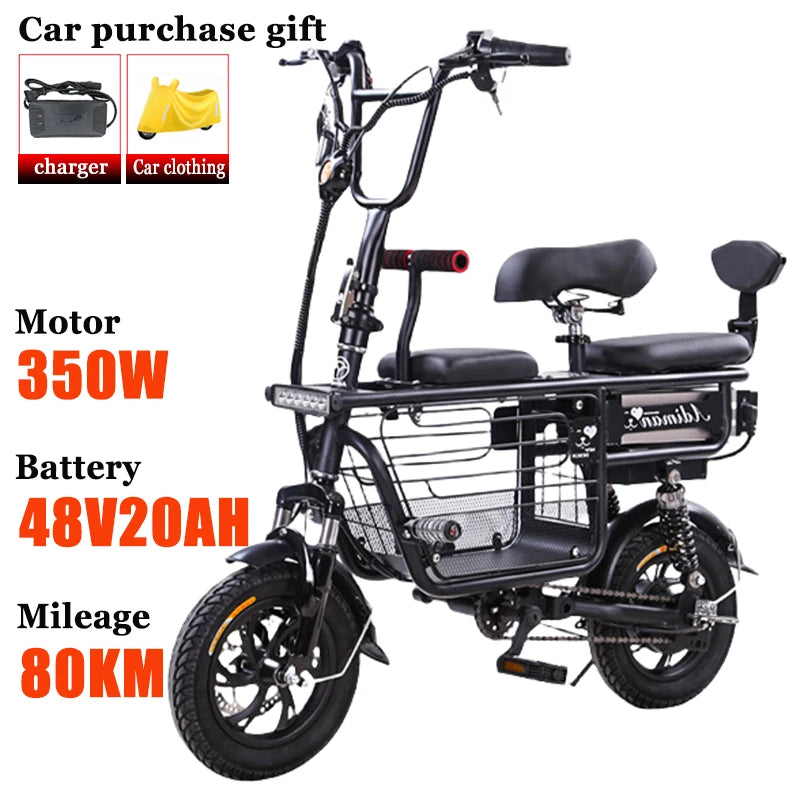 12 Inches Electric Bicycle Anti-theft Leisure Long Life Electric Bike Adult Commuting Removable Lithium Battery Mobility Scooter