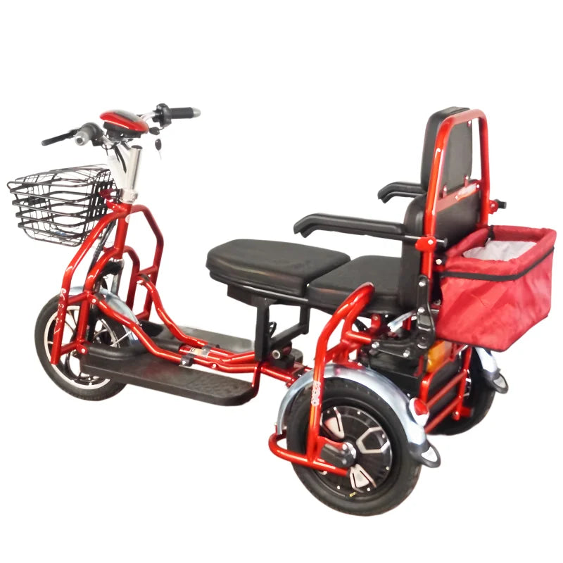 Small Parent Child Elderly Electric Tricycle Folding For Family 350W Electric Scooter Women With Adjustable Backrest/Seat/Basket