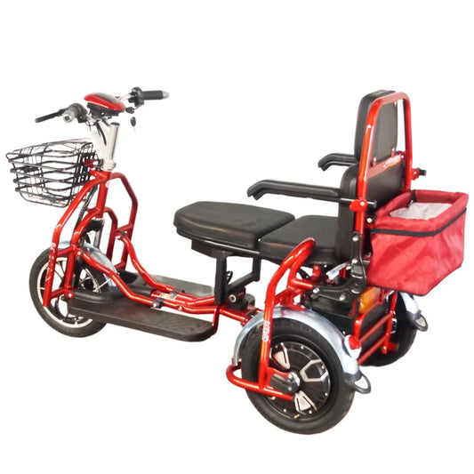 Small Parent Child Elderly Electric Tricycle Folding For Family 350W Electric Scooter Women With Adjustable Backrest/Seat/Basket