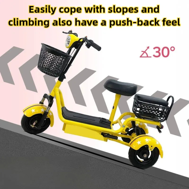 Small Folding Adult Electric Tricycle with Basket 3 Seats Commuting Electric Scooter Removable Battery Elderly Leisure Bicycle