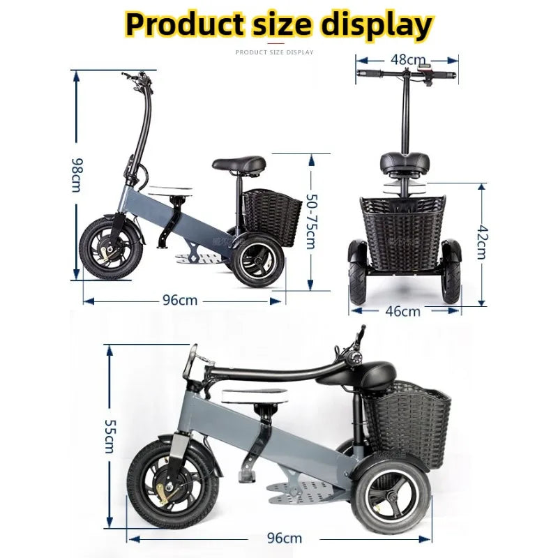 Adult Electric Tricycle Portable Folding Parent-child Mini Small 3Wheeler with Basket Elderly Removable Battery Mobility Scooter