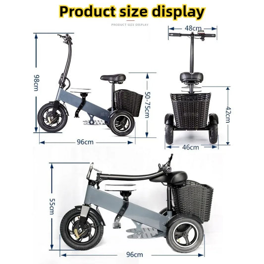 Adult Electric Tricycle Portable Folding Parent-child Mini Small 3Wheeler with Basket Elderly Removable Battery Mobility Scooter