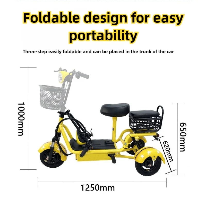 Small Folding Adult Electric Tricycle with Basket 3 Seats Commuting Electric Scooter Removable Battery Elderly Leisure Bicycle