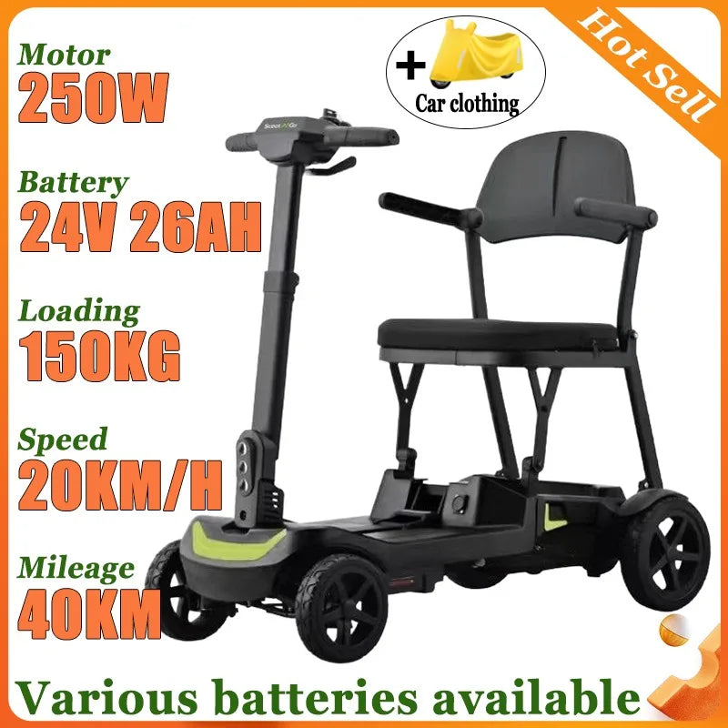 Adult Automatic Folding 4-Wheel Mobility Scooter Disabled Can Be on The Plane Electric Bicycle Comfortable Seat Senior Scooter