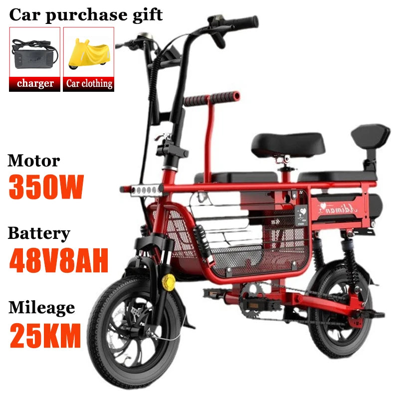 12 Inches Electric Bicycle Anti-theft Leisure Long Life Electric Bike Adult Commuting Removable Lithium Battery Mobility Scooter