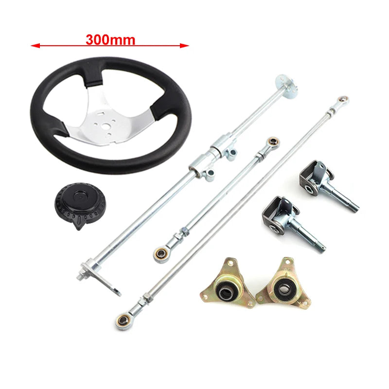 Front Steering Wheel Gear Rack Shaft Tie Rod Strut Kit 6 inch Knuckle Spindle Hub For 168cc Quad Go Kart ATV UTV Cart Parts