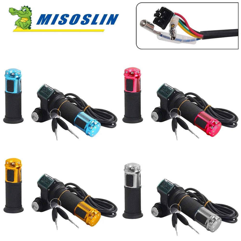 12V-90V Indicator Key Switch for Electric Bike Scooter Electric Throttle Twist Throttle Accelerator with Led Digital Display