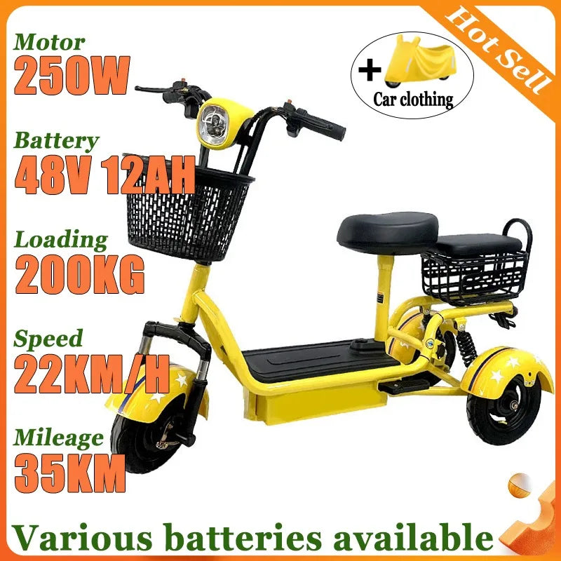 Small Folding Adult Electric Tricycle with Basket 3 Seats Commuting Electric Scooter Removable Battery Elderly Leisure Bicycle